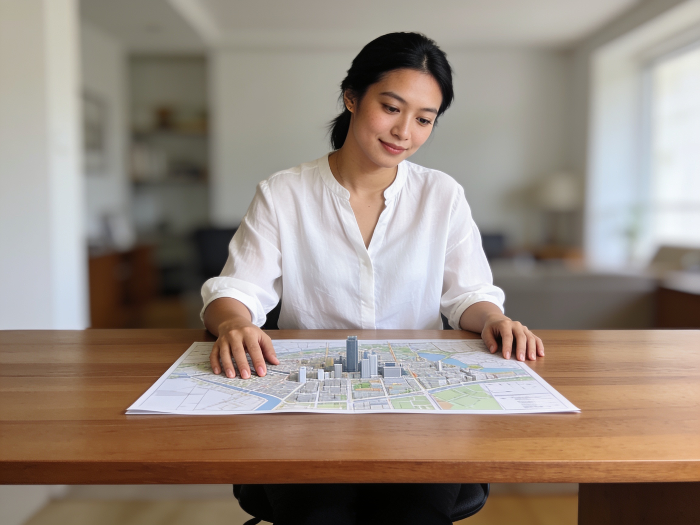 Resident reading Arcadia local news updates on city planning document at home desk